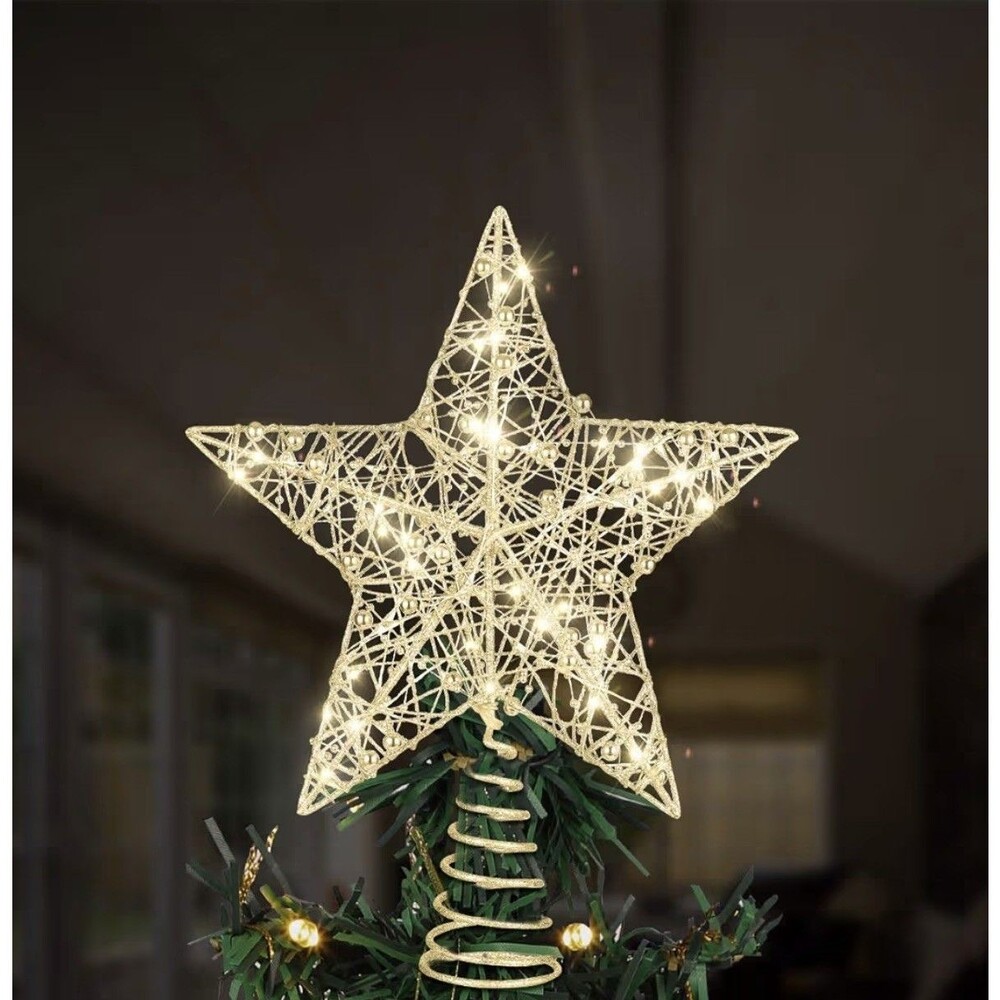 Silver Wire Twine Tree Top Star with LED Lights and Timer for Christmas, 8*10